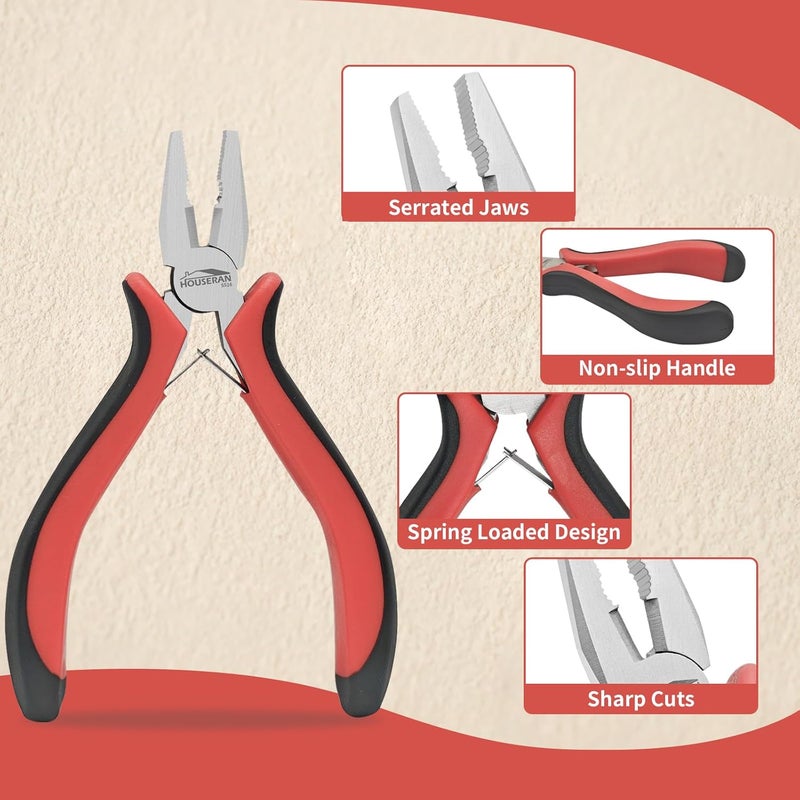 HOUSERAN Mini Linemans Pliers 5"-5 Pack Combination Plier with Side Cutter, Lineman Pliers Electrical for Jewelry Making, DIY, Craft, Model - Image 4